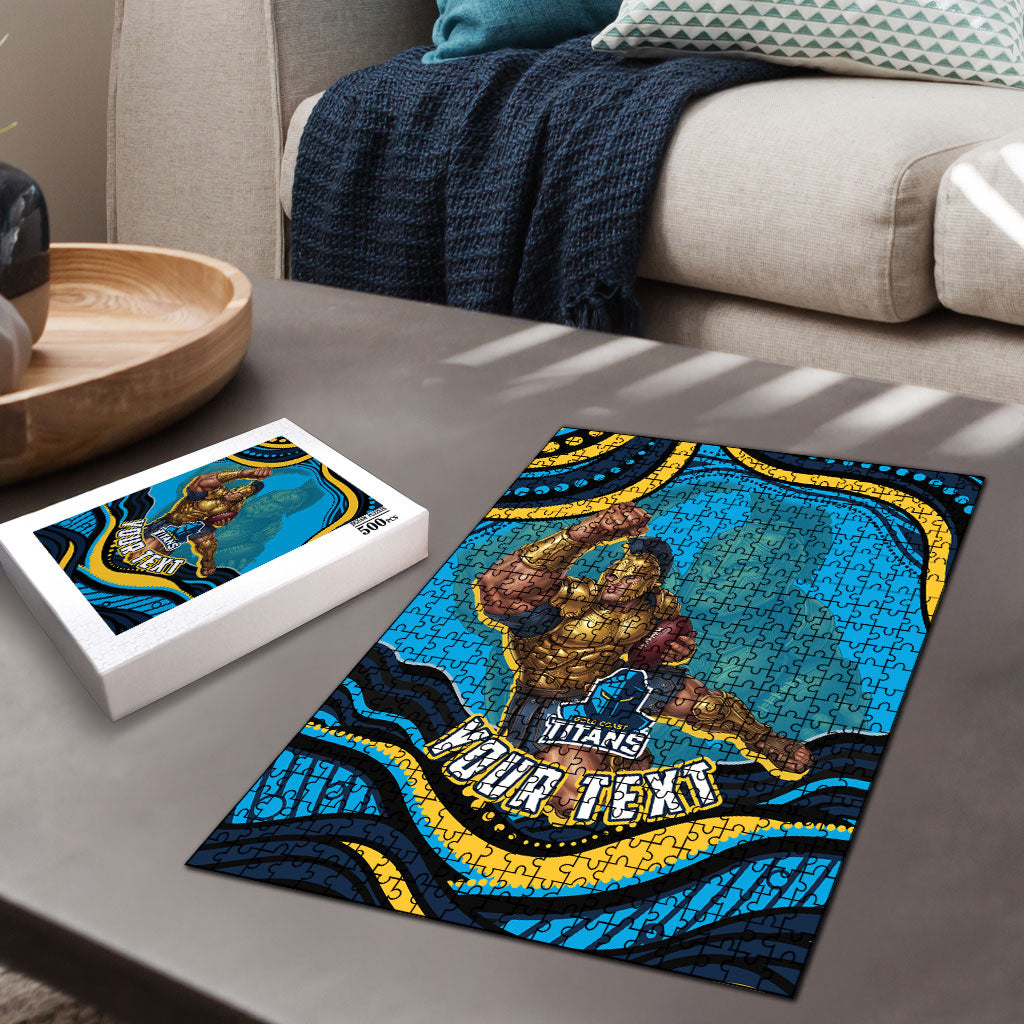 Personalized North Queensland Cowboys Puzzle Aboriginal Dot Art - Dreamtime Rugby Mascot