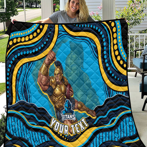 Personalized North Queensland Cowboys Quilt Aboriginal Dot Art - Dreamtime Rugby Mascot