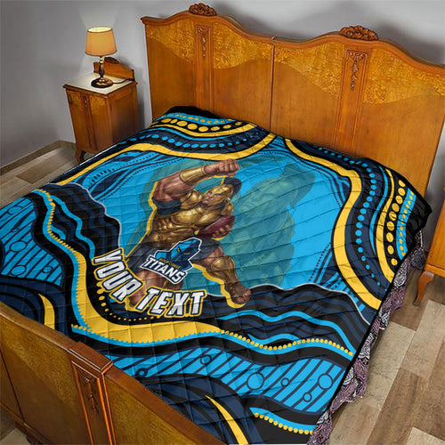 Personalized North Queensland Cowboys Quilt Aboriginal Dot Art - Dreamtime Rugby Mascot