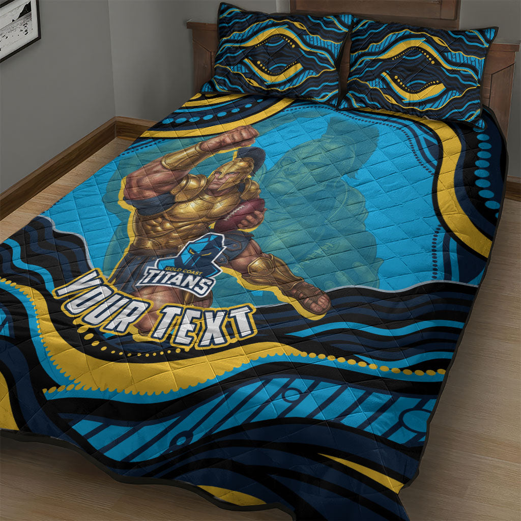 Personalized North Queensland Cowboys Quilt Bed Set Aboriginal Dot Art - Dreamtime Rugby Mascot
