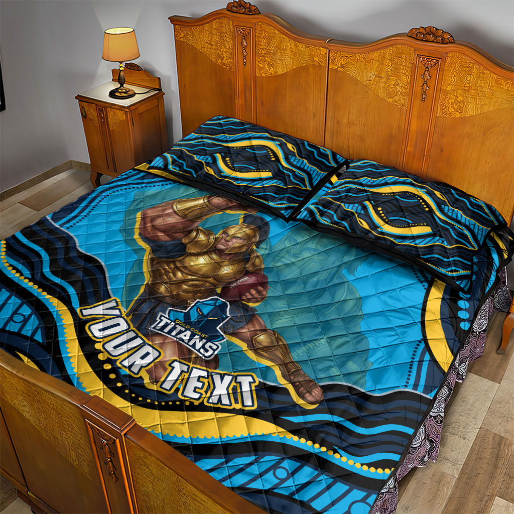 Personalized North Queensland Cowboys Quilt Bed Set Aboriginal Dot Art - Dreamtime Rugby Mascot
