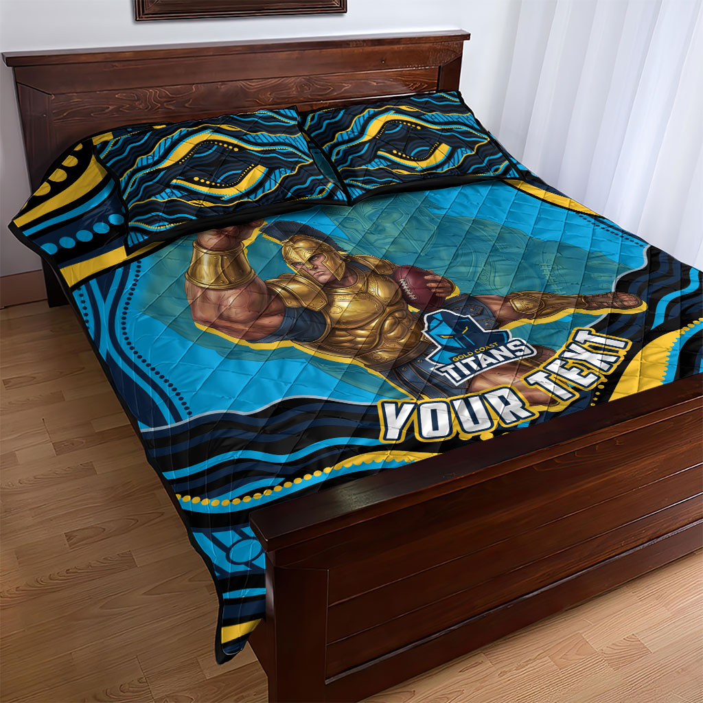 Personalized North Queensland Cowboys Quilt Bed Set Aboriginal Dot Art - Dreamtime Rugby Mascot