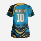 Personalized North Queensland Cowboys Scrub Top Aboriginal Dot Art - Dreamtime Rugby Mascot