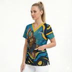 Personalized North Queensland Cowboys Scrub Top Aboriginal Dot Art - Dreamtime Rugby Mascot