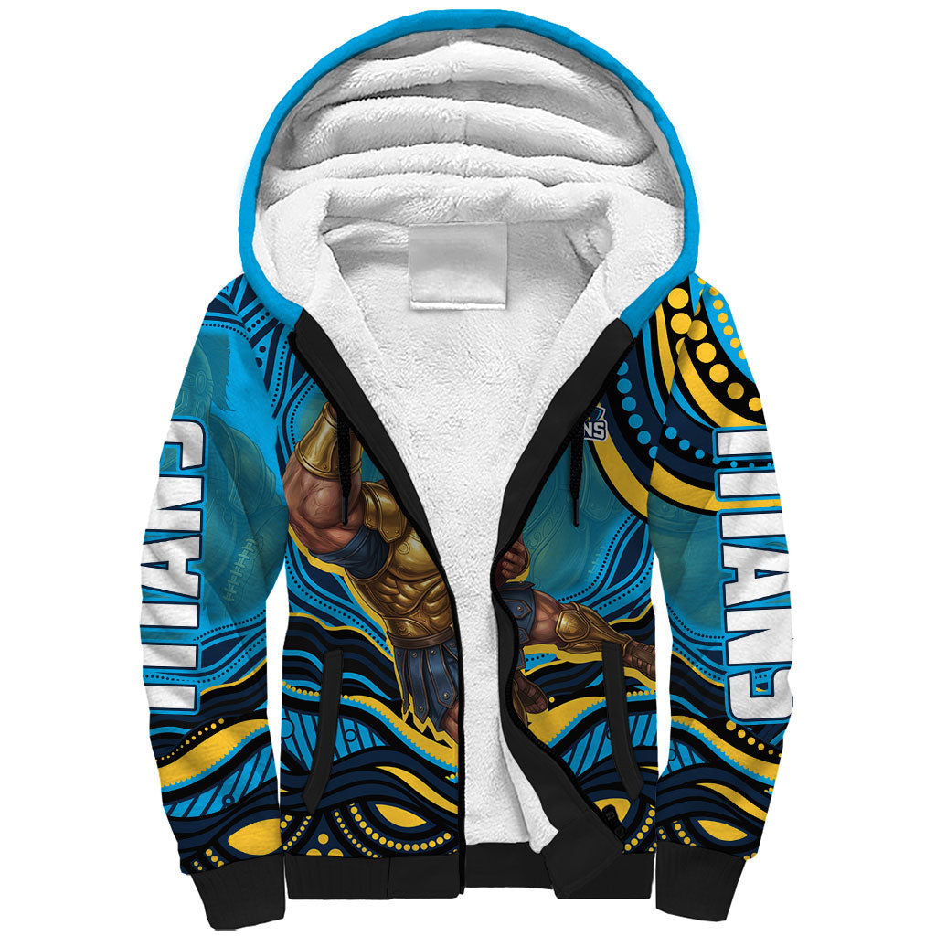 Personalized North Queensland Cowboys Sherpa Hoodie Aboriginal Dot Art - Dreamtime Rugby Mascot