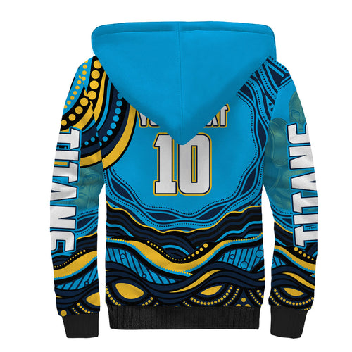 Personalized North Queensland Cowboys Sherpa Hoodie Aboriginal Dot Art - Dreamtime Rugby Mascot