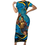 Personalized North Queensland Cowboys Short Sleeve Bodycon Dress Aboriginal Dot Art - Dreamtime Rugby Mascot