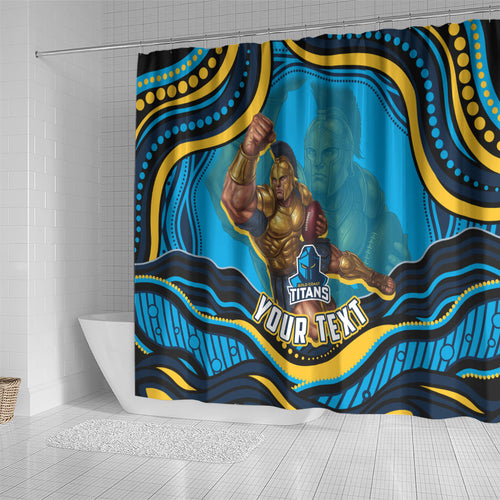 Personalized North Queensland Cowboys Shower Curtain Aboriginal Dot Art - Dreamtime Rugby Mascot