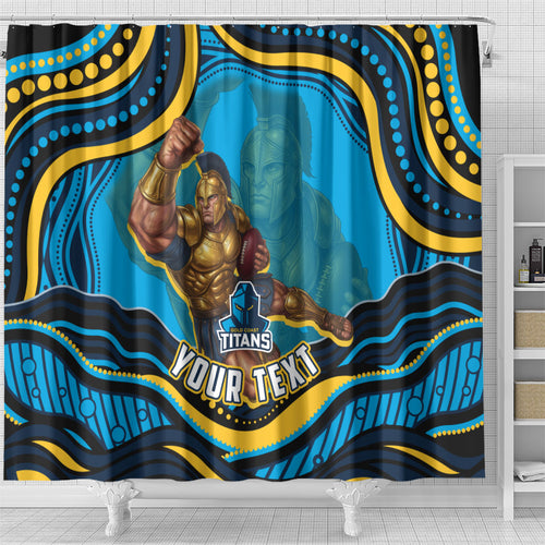 Personalized North Queensland Cowboys Shower Curtain Aboriginal Dot Art - Dreamtime Rugby Mascot
