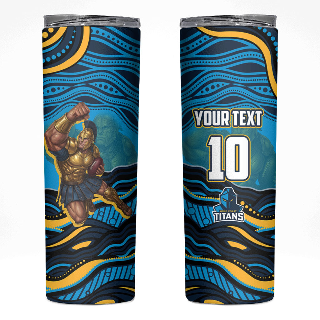 Personalized North Queensland Cowboys Skinny Tumbler Aboriginal Dot Art - Dreamtime Rugby Mascot