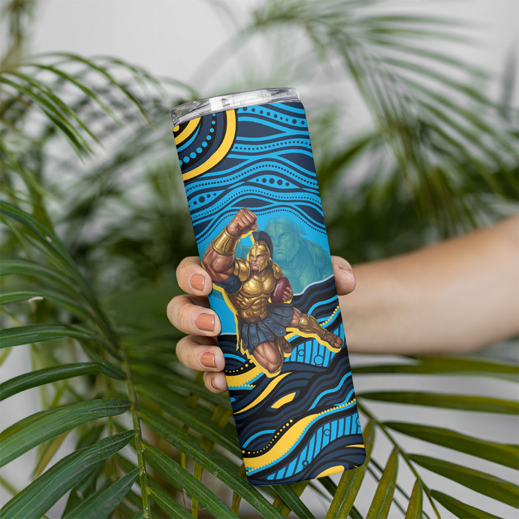 Personalized North Queensland Cowboys Skinny Tumbler Aboriginal Dot Art - Dreamtime Rugby Mascot