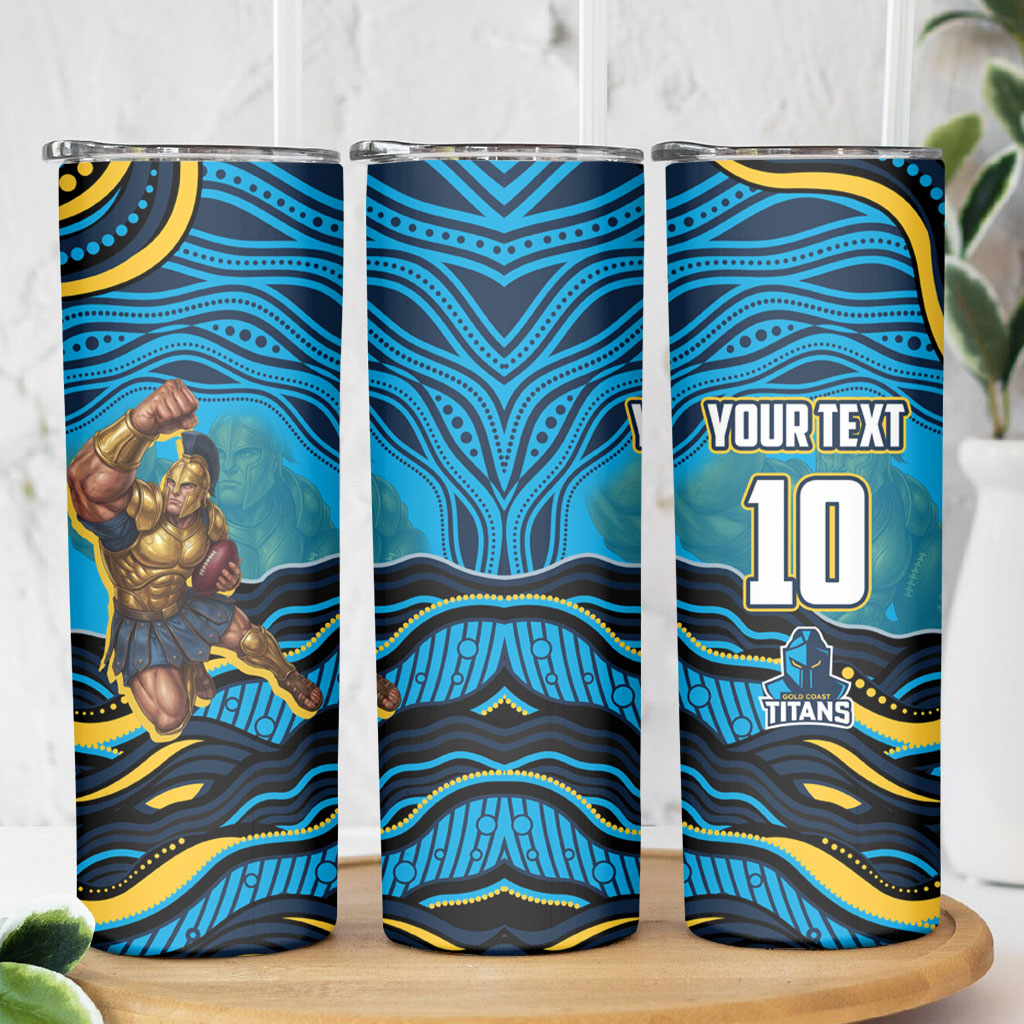 Personalized North Queensland Cowboys Skinny Tumbler Aboriginal Dot Art - Dreamtime Rugby Mascot