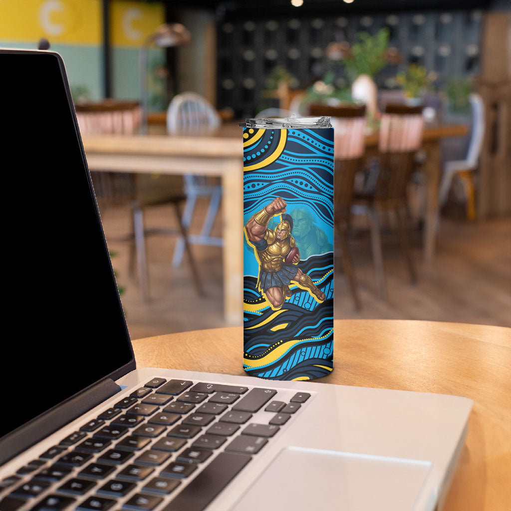 Personalized North Queensland Cowboys Skinny Tumbler Aboriginal Dot Art - Dreamtime Rugby Mascot
