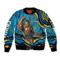 Personalized North Queensland Cowboys Sleeve Zip Bomber Jacket Aboriginal Dot Art - Dreamtime Rugby Mascot