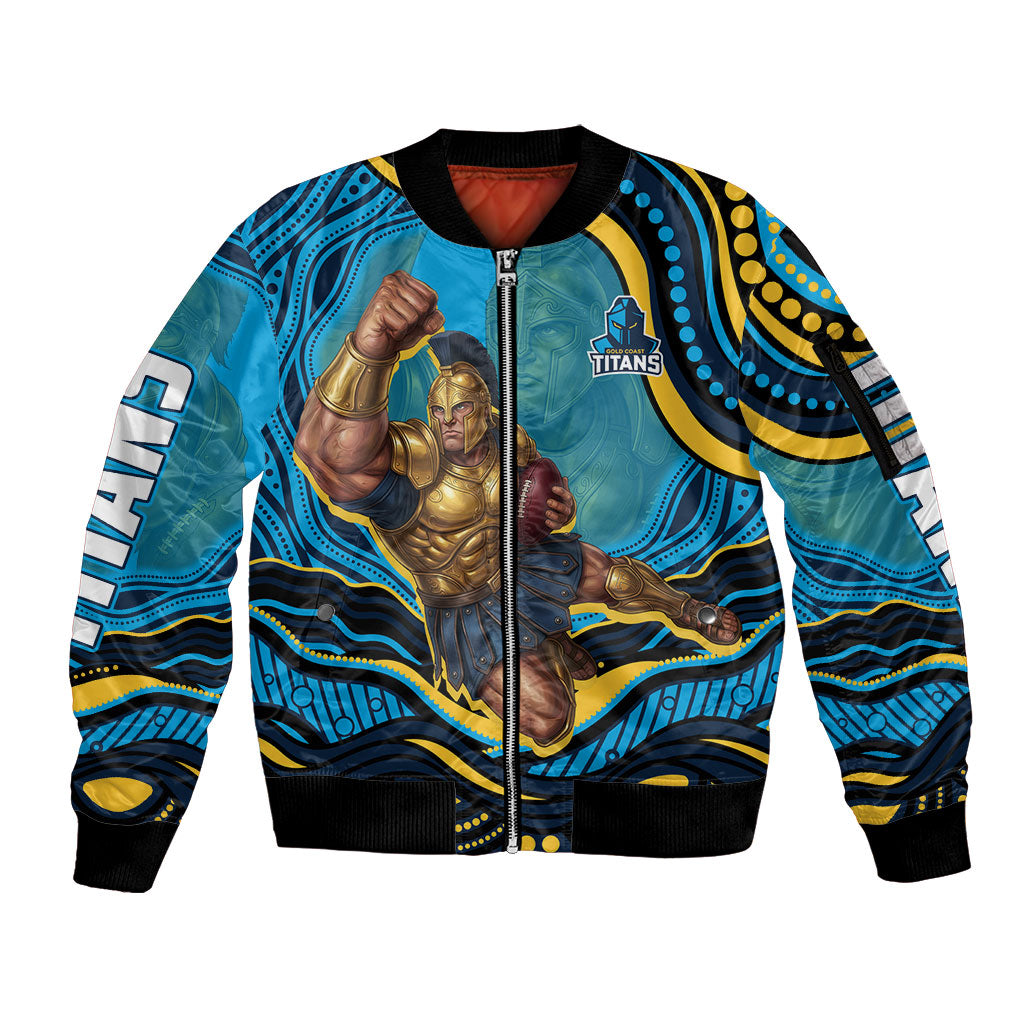Personalized North Queensland Cowboys Sleeve Zip Bomber Jacket Aboriginal Dot Art - Dreamtime Rugby Mascot