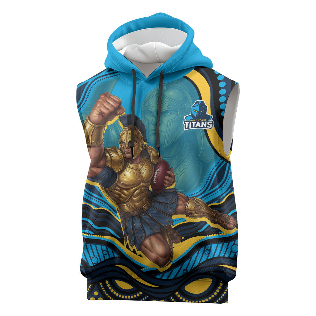 Personalized North Queensland Cowboys Sleeveless Hoodie Aboriginal Dot Art - Dreamtime Rugby Mascot