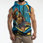 Personalized North Queensland Cowboys Sleeveless Hoodie Aboriginal Dot Art - Dreamtime Rugby Mascot