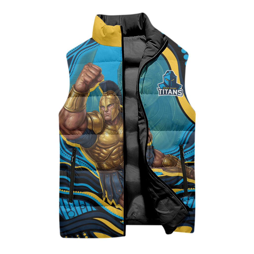 Personalized North Queensland Cowboys Sleeveless Puffer Jacket Aboriginal Dot Art - Dreamtime Rugby Mascot