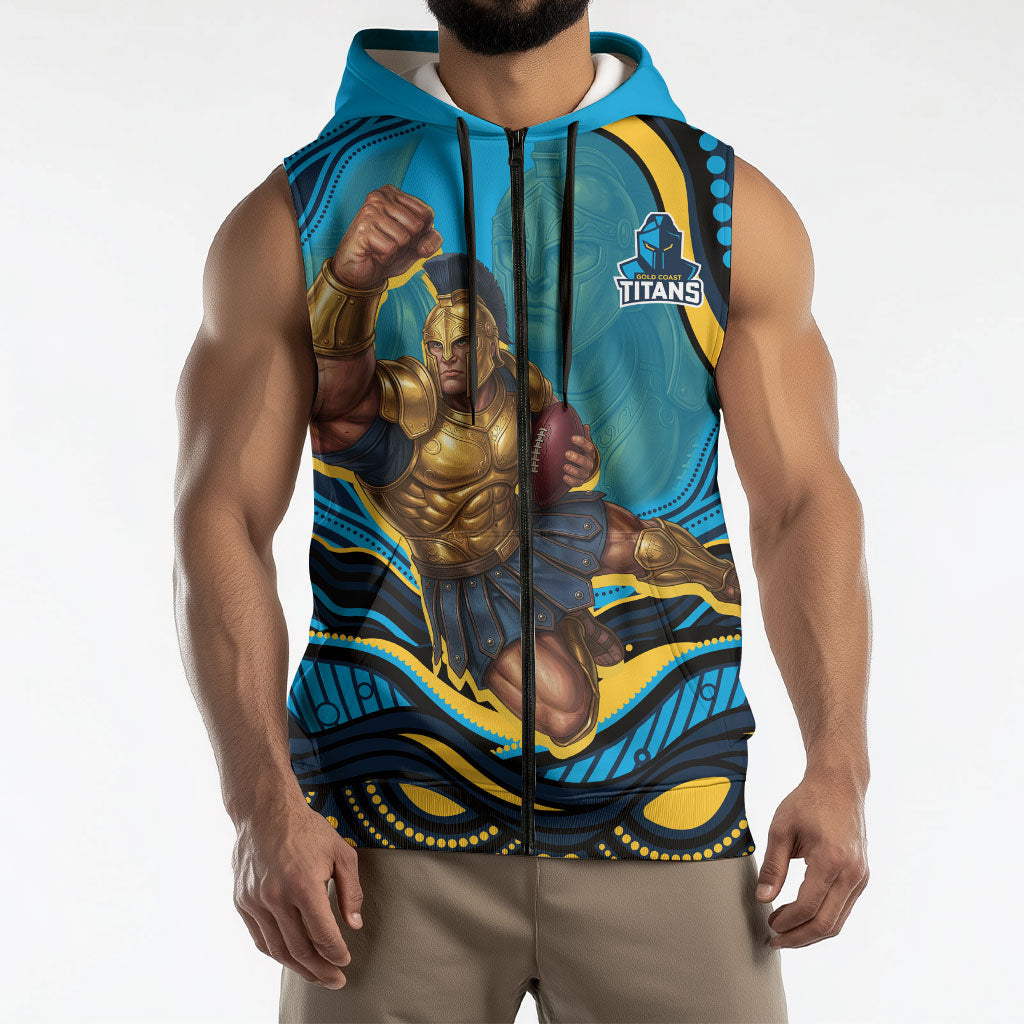 Personalized North Queensland Cowboys Sleeveless Zip Hoodie Aboriginal Dot Art - Dreamtime Rugby Mascot