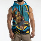 Personalized North Queensland Cowboys Sleeveless Zip Hoodie Aboriginal Dot Art - Dreamtime Rugby Mascot