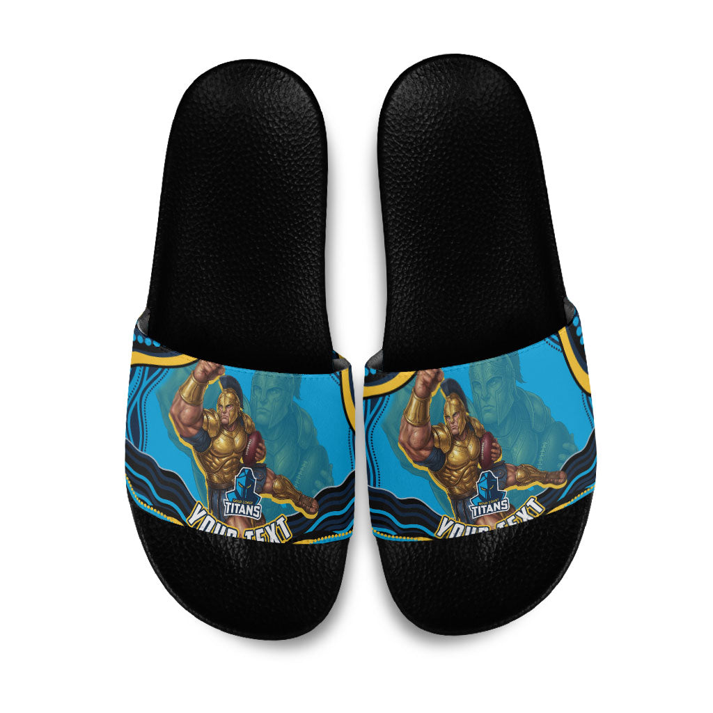 Personalized North Queensland Cowboys Slide Sandals Aboriginal Dot Art - Dreamtime Rugby Mascot