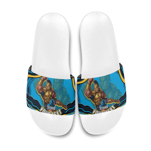Personalized North Queensland Cowboys Slide Sandals Aboriginal Dot Art - Dreamtime Rugby Mascot