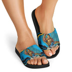 Personalized North Queensland Cowboys Slide Sandals Aboriginal Dot Art - Dreamtime Rugby Mascot