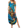 Personalized North Queensland Cowboys Summer Maxi Dress Aboriginal Dot Art - Dreamtime Rugby Mascot