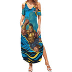 Personalized North Queensland Cowboys Summer Maxi Dress Aboriginal Dot Art - Dreamtime Rugby Mascot
