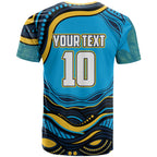 Personalized North Queensland Cowboys T Shirt Aboriginal Dot Art - Dreamtime Rugby Mascot