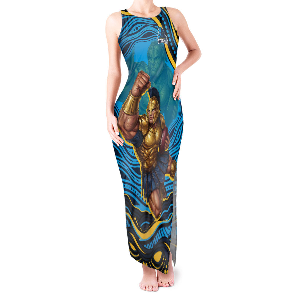 Personalized North Queensland Cowboys Tank Maxi Dress Aboriginal Dot Art - Dreamtime Rugby Mascot