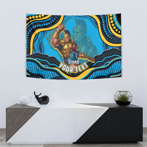 Personalized North Queensland Cowboys Tapestry Aboriginal Dot Art - Dreamtime Rugby Mascot