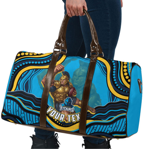 Personalized North Queensland Cowboys Travel Bag Aboriginal Dot Art - Dreamtime Rugby Mascot