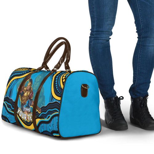 Personalized North Queensland Cowboys Travel Bag Aboriginal Dot Art - Dreamtime Rugby Mascot