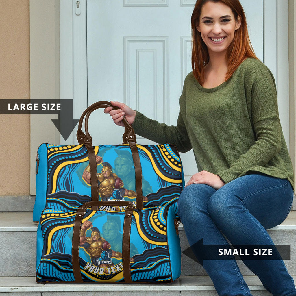 Personalized North Queensland Cowboys Travel Bag Aboriginal Dot Art - Dreamtime Rugby Mascot