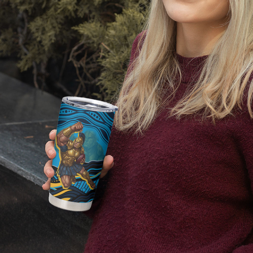 Personalized North Queensland Cowboys Tumbler Cup Aboriginal Dot Art - Dreamtime Rugby Mascot