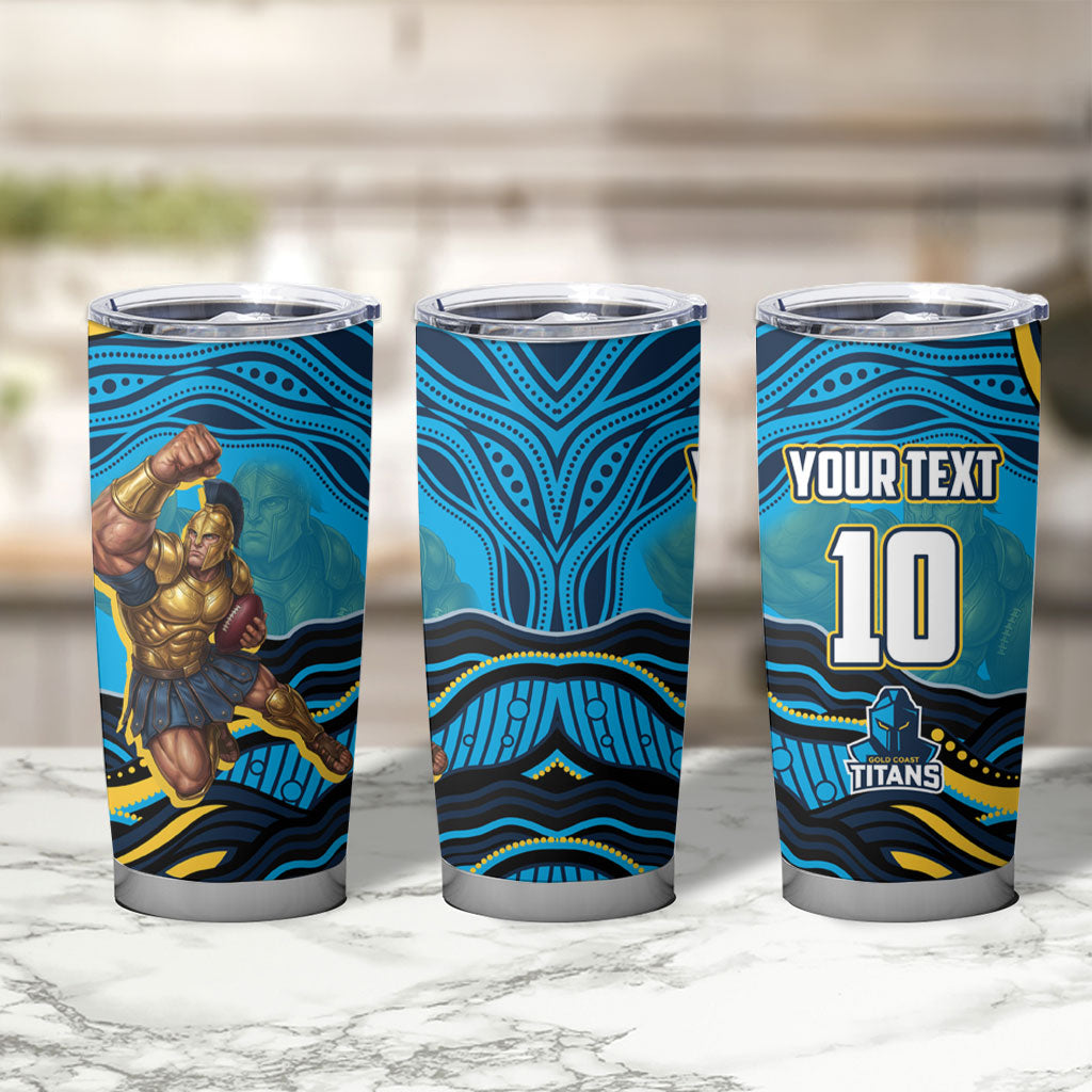 Personalized North Queensland Cowboys Tumbler Cup Aboriginal Dot Art - Dreamtime Rugby Mascot