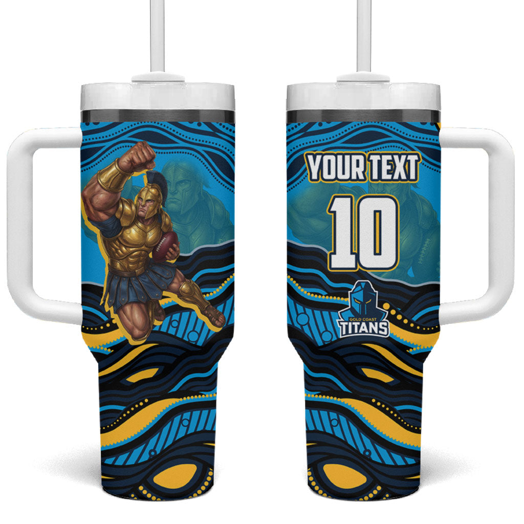 Personalized North Queensland Cowboys Tumbler With Handle Aboriginal Dot Art - Dreamtime Rugby Mascot