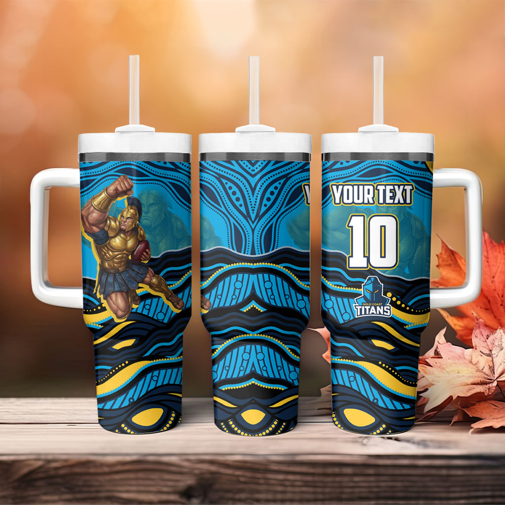 Personalized North Queensland Cowboys Tumbler With Handle Aboriginal Dot Art - Dreamtime Rugby Mascot
