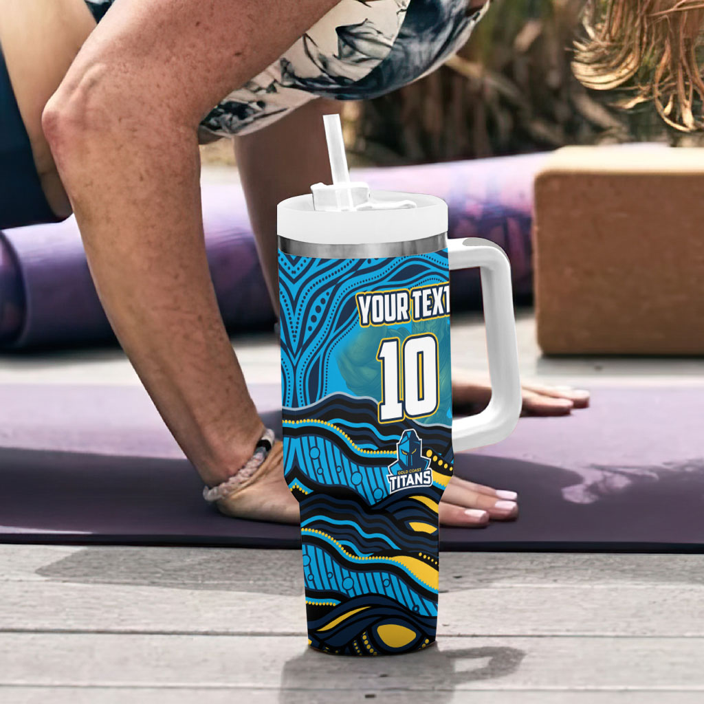 Personalized North Queensland Cowboys Tumbler With Handle Aboriginal Dot Art - Dreamtime Rugby Mascot