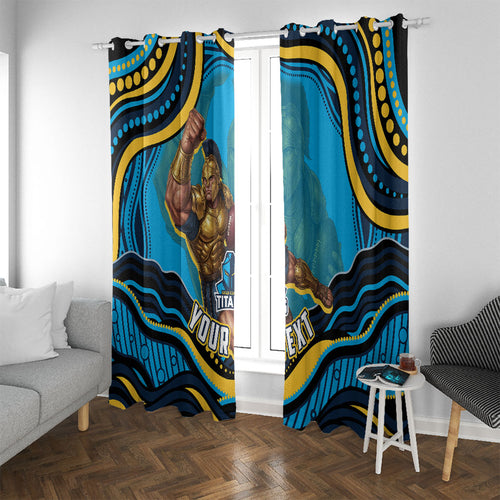Personalized North Queensland Cowboys Window Curtain Aboriginal Dot Art - Dreamtime Rugby Mascot