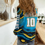 Personalized North Queensland Cowboys Women Casual Shirt Aboriginal Dot Art - Dreamtime Rugby Mascot