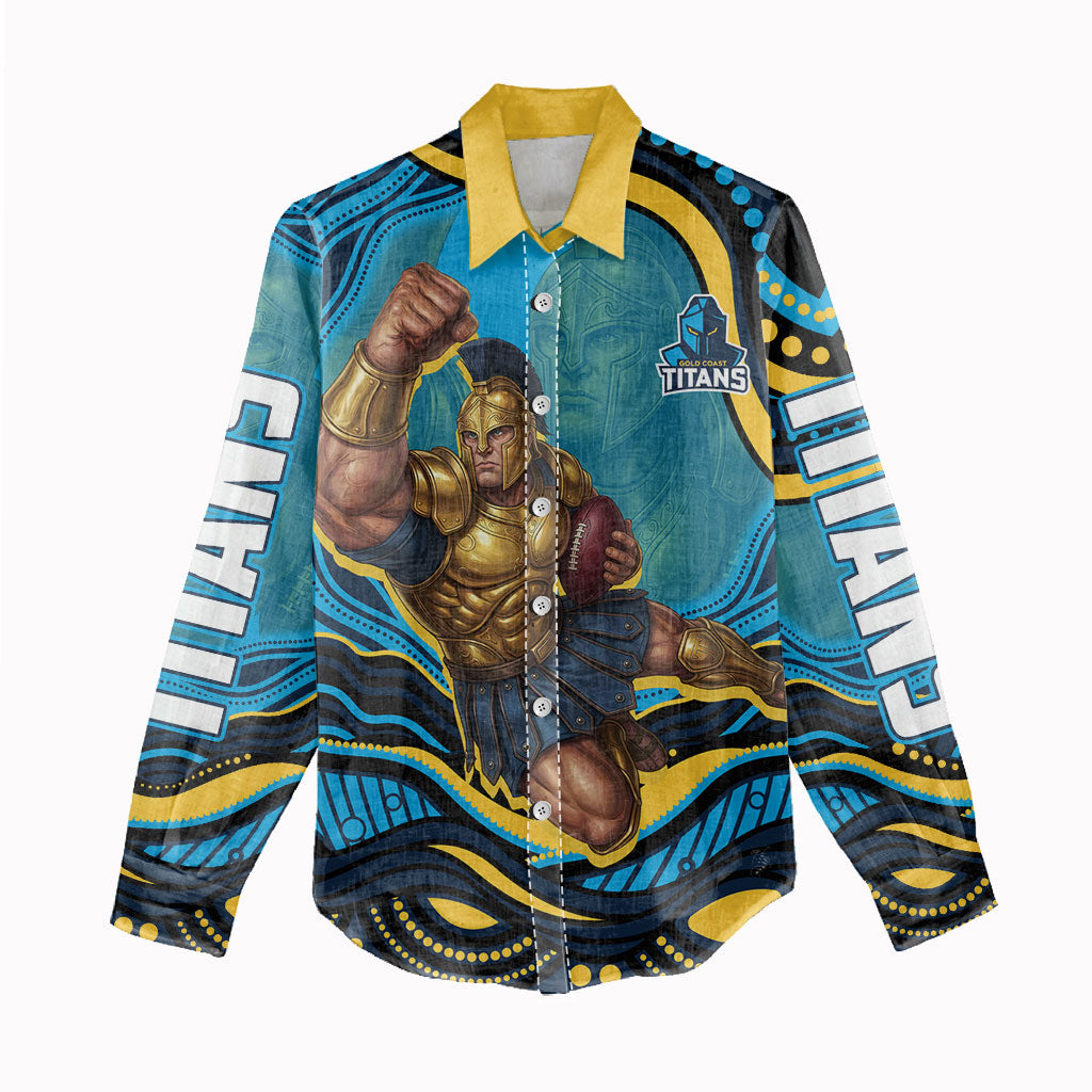 Personalized North Queensland Cowboys Women Casual Shirt Aboriginal Dot Art - Dreamtime Rugby Mascot