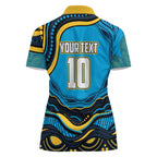 Personalized North Queensland Cowboys Women Polo Shirt Aboriginal Dot Art - Dreamtime Rugby Mascot