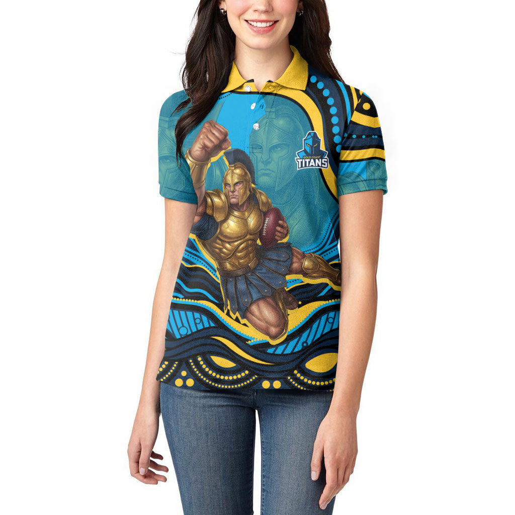Personalized North Queensland Cowboys Women Polo Shirt Aboriginal Dot Art - Dreamtime Rugby Mascot