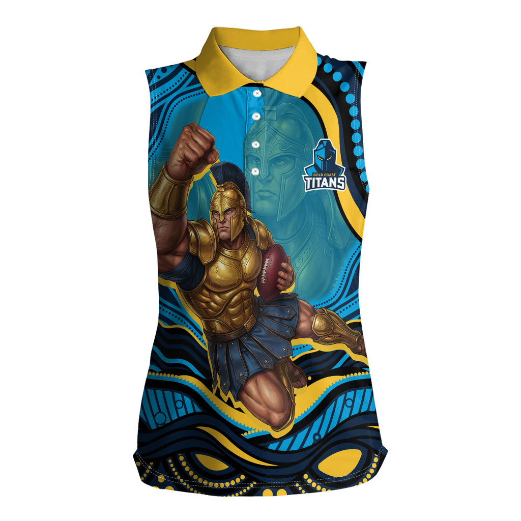 Personalized North Queensland Cowboys Women Sleeveless Polo Shirt Aboriginal Dot Art - Dreamtime Rugby Mascot