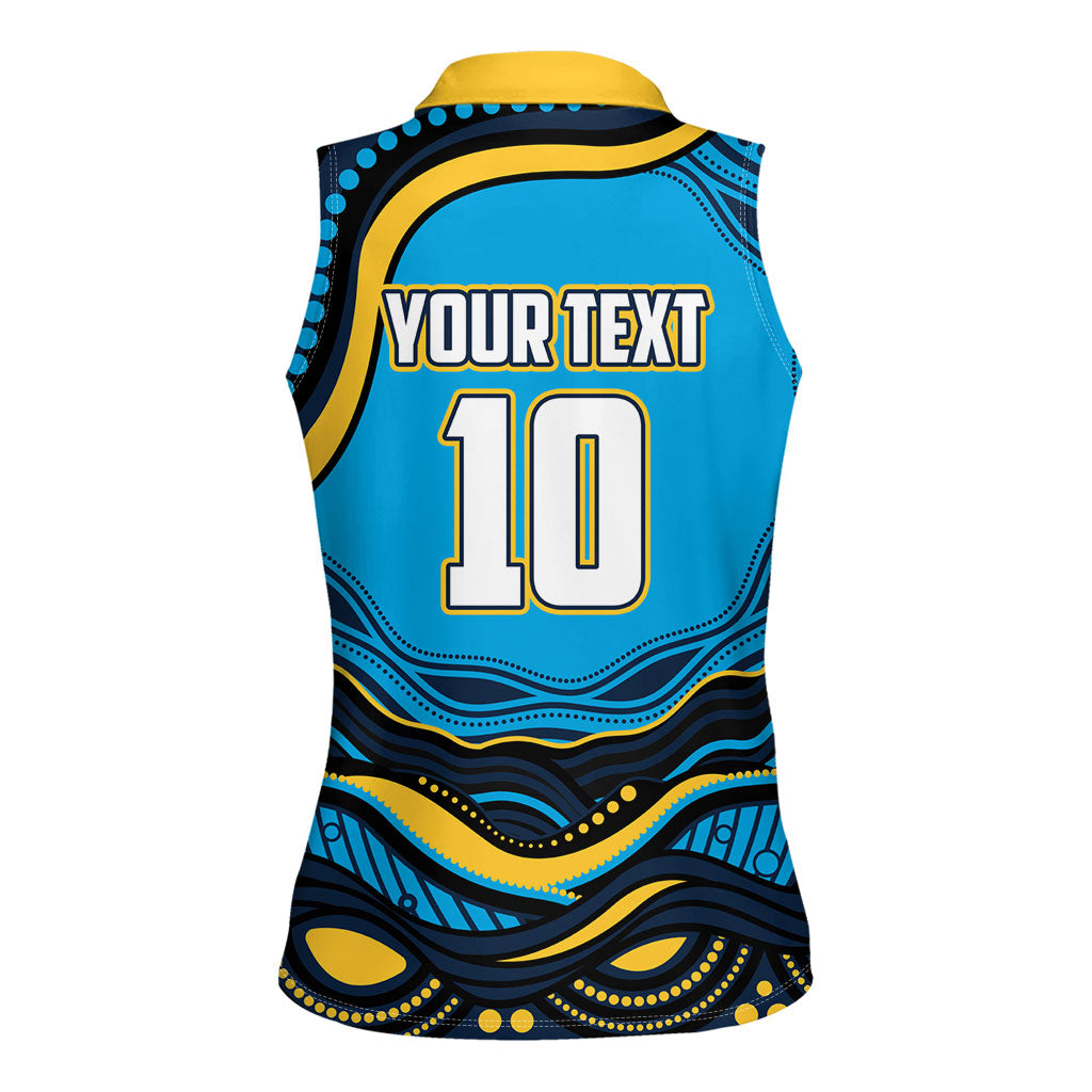 Personalized North Queensland Cowboys Women Sleeveless Polo Shirt Aboriginal Dot Art - Dreamtime Rugby Mascot