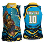 Personalized North Queensland Cowboys Women Sleeveless Polo Shirt Aboriginal Dot Art - Dreamtime Rugby Mascot