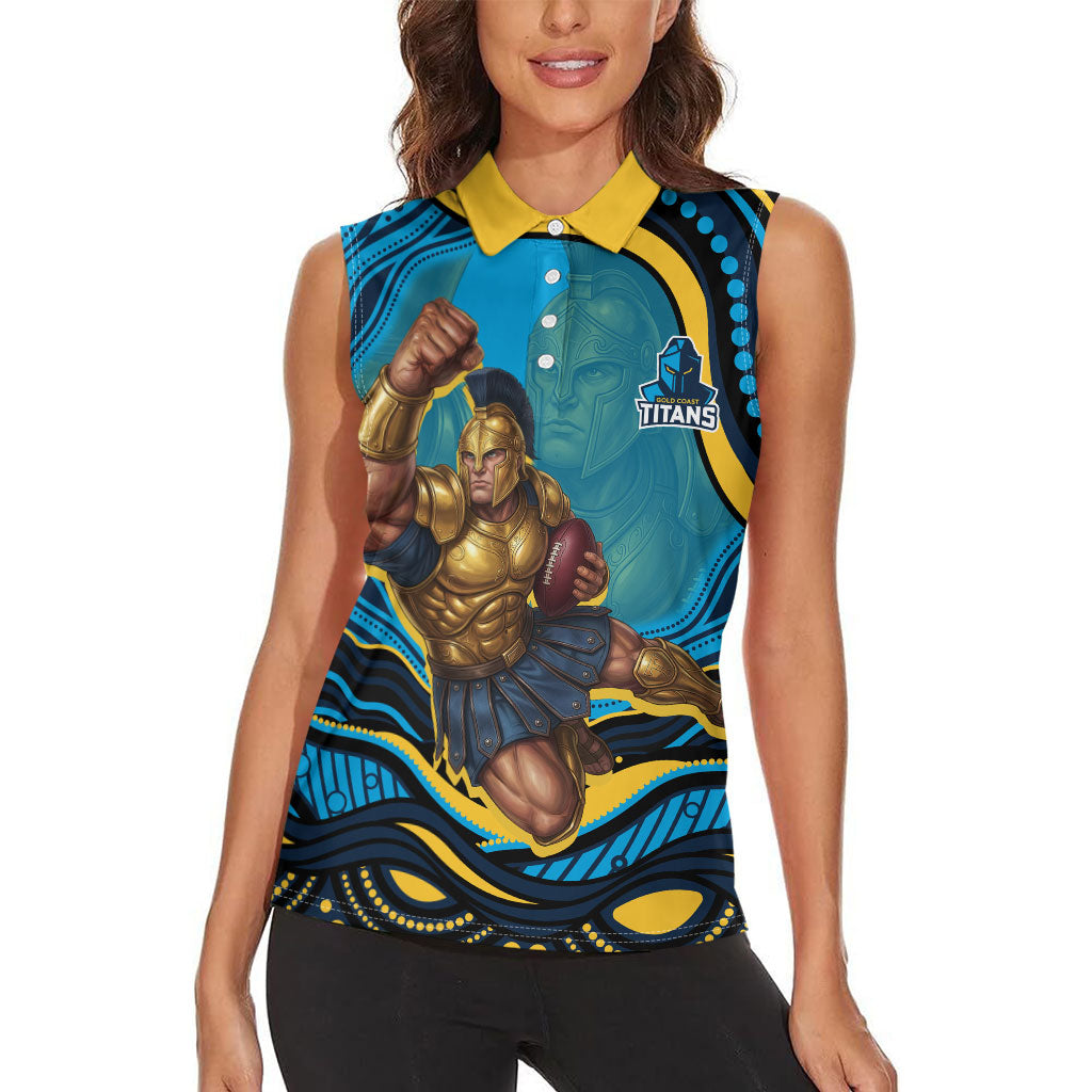 Personalized North Queensland Cowboys Women Sleeveless Polo Shirt Aboriginal Dot Art - Dreamtime Rugby Mascot
