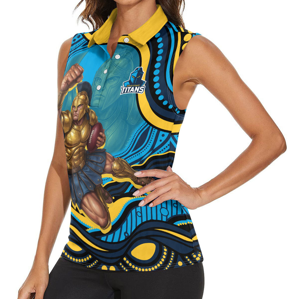 Personalized North Queensland Cowboys Women Sleeveless Polo Shirt Aboriginal Dot Art - Dreamtime Rugby Mascot